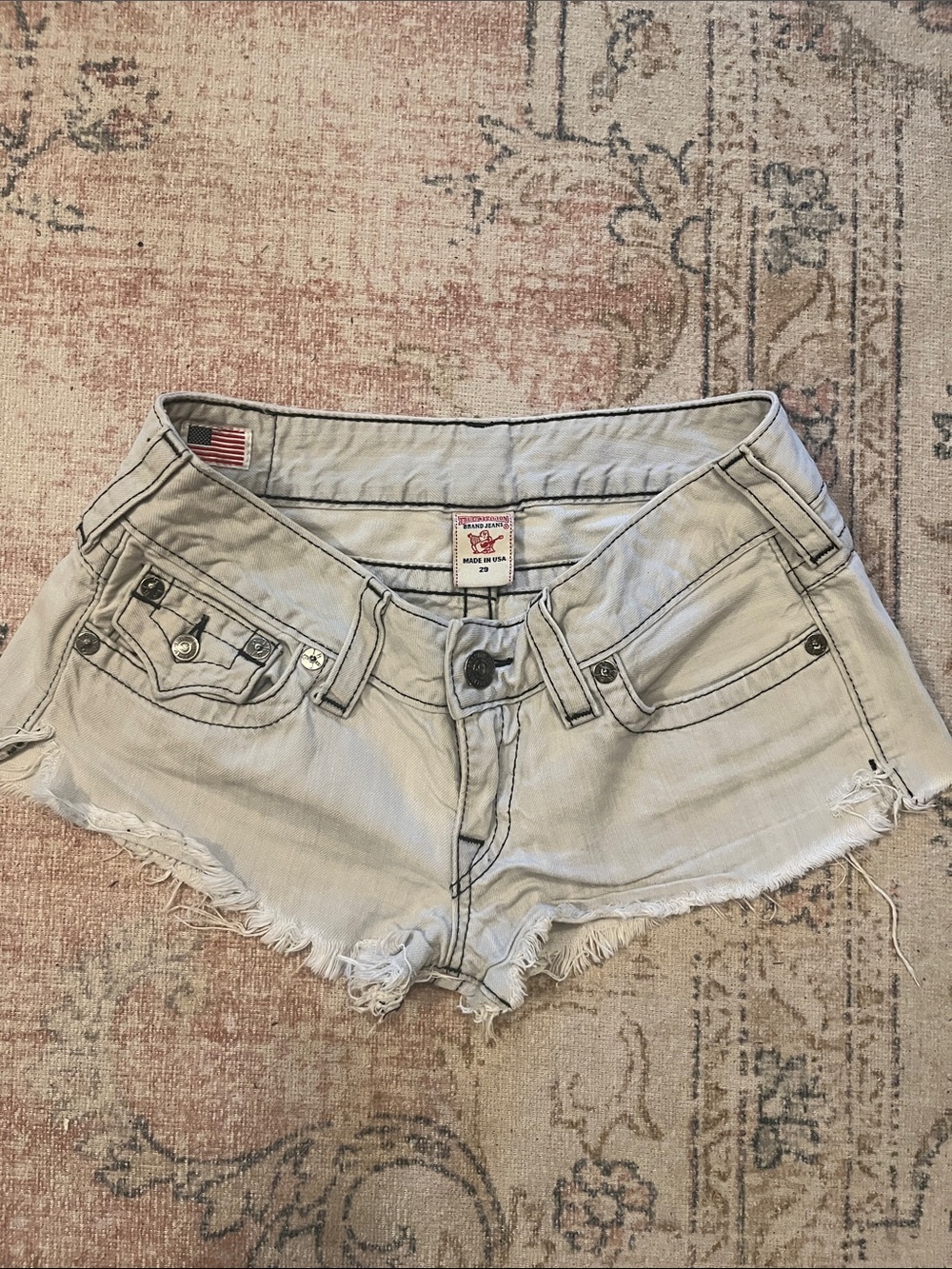 True Religion- Joey- Grey Distressed Denim Cutoff Shorts - Picture 6 of 6